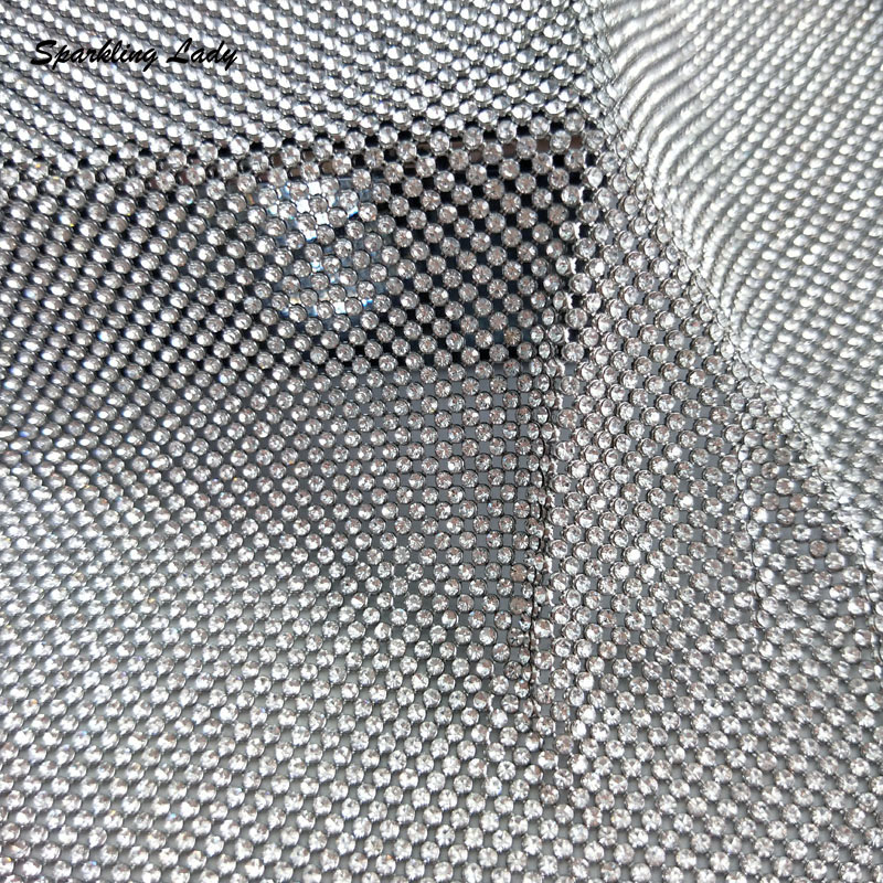 Crystal Mesh Fabric - Tessuti a rete in cristallo argento
